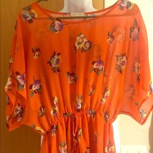 Burnt orange flower chiffon top